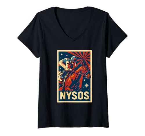 Damen Nysos Pferd, Pferderennen, Del Mar, Santa Anita, Pferde T-Shirt mit V-Ausschnitt Damen Nysos Pferd, Pferderennen, Del Mar, Santa Anita, Pferde T-Shirt mit V-Ausschnitt von Handicapping Horse Gear