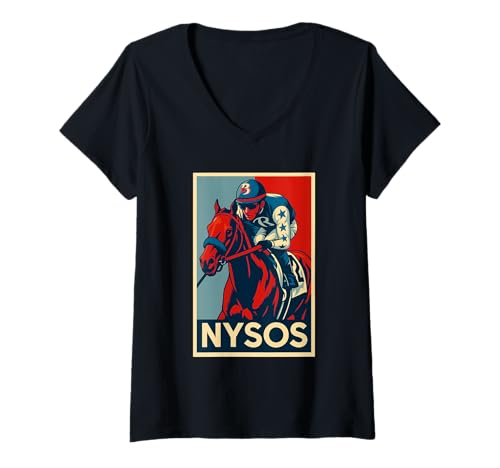 Damen Nysos Pferd, Pferderennen, Del Mar, Santa Anita, Pferde T-Shirt mit V-Ausschnitt Damen Nysos Pferd, Pferderennen, Del Mar, Santa Anita, Pferde T-Shirt mit V-Ausschnitt von Handicapping Horse Gear