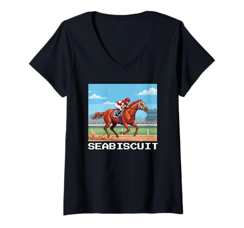 Damen Seabiscuit Horse, Pferderennen, Del Mar, Santa Anita, Pferde T-Shirt mit V-Ausschnitt Damen Seabiscuit Horse, Pferderennen, Del Mar, Santa Anita, Pferde T-Shirt mit V-Ausschnitt von Handicapping Horse Gear