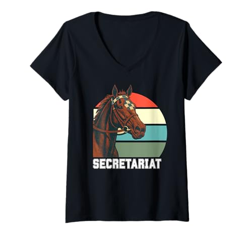 Damen Sekretariat Pferderenntrikot Del Mar Santa Anita T-Shirt mit V-Ausschnitt Damen Sekretariat Pferderenntrikot Del Mar Santa Anita T-Shirt mit V-Ausschnitt von Handicapping Horse Gear