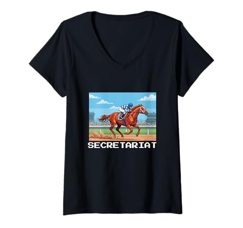 Damen Sekretariat Pferderenntrikot Del Mar Santa Anita T-Shirt mit V-Ausschnitt Damen Sekretariat Pferderenntrikot Del Mar Santa Anita T-Shirt mit V-Ausschnitt von Handicapping Horse Gear