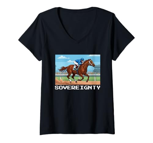 Damen Sovereignity Horse, Pferderennen, Santa Anita, Del Mar, Pferd T-Shirt mit V-Ausschnitt Damen Sovereignity Horse, Pferderennen, Santa Anita, Del Mar, Pferd T-Shirt mit V-Ausschnitt von Handicapping Horse Gear