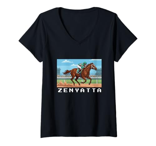 Damen Zenyatta Pferd, Pferderennen, Del Mar, Santa Anitas, Pferde T-Shirt mit V-Ausschnitt Damen Zenyatta Pferd, Pferderennen, Del Mar, Santa Anitas, Pferde T-Shirt mit V-Ausschnitt von Handicapping Horse Gear