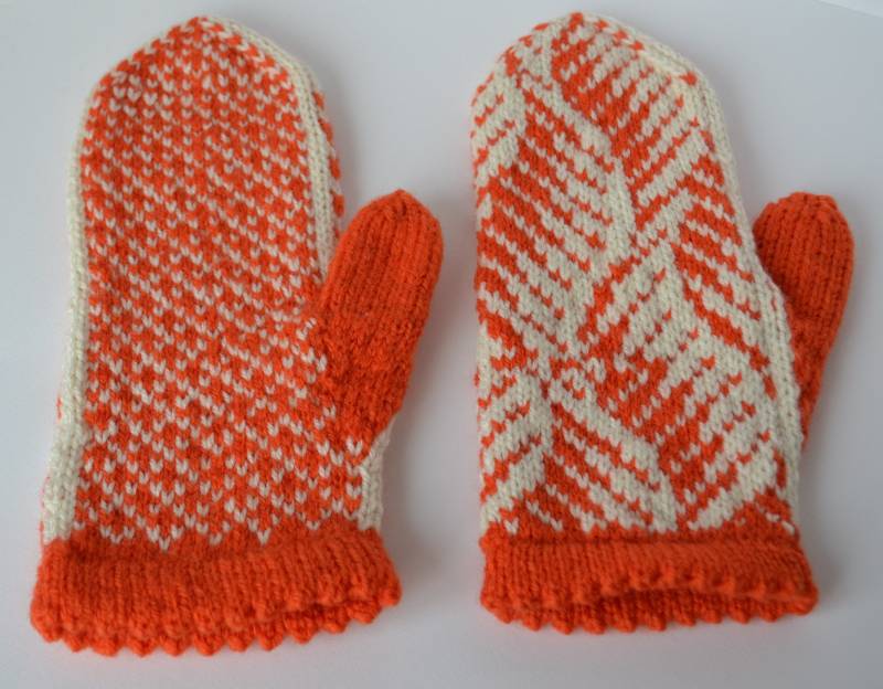 Handgestrickte Handschuhe Orange & Weiße Winter Handschuhe von HandicraftsLithuania