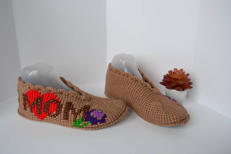 "Hausschuhe "I Love Mom" Gestrickt Rutschfeste Haussocken | 39/40" von HandicraftsLithuania