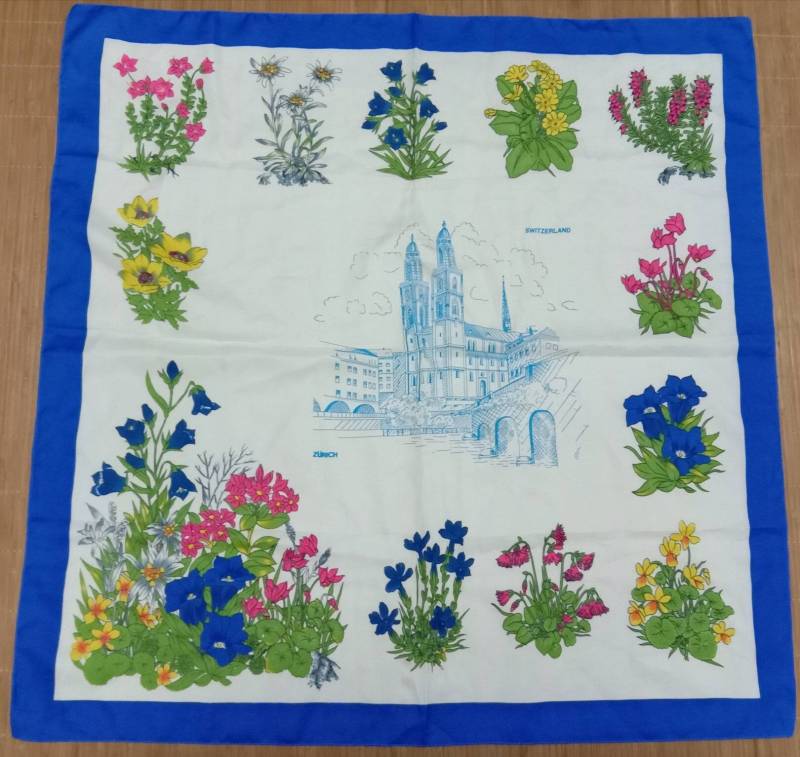 Seltene Vintage Schweiz Schal, Zürich, Blume Seltene Vintage Schweiz Schal, Zürich, Blume von HandkerchiefmasteR