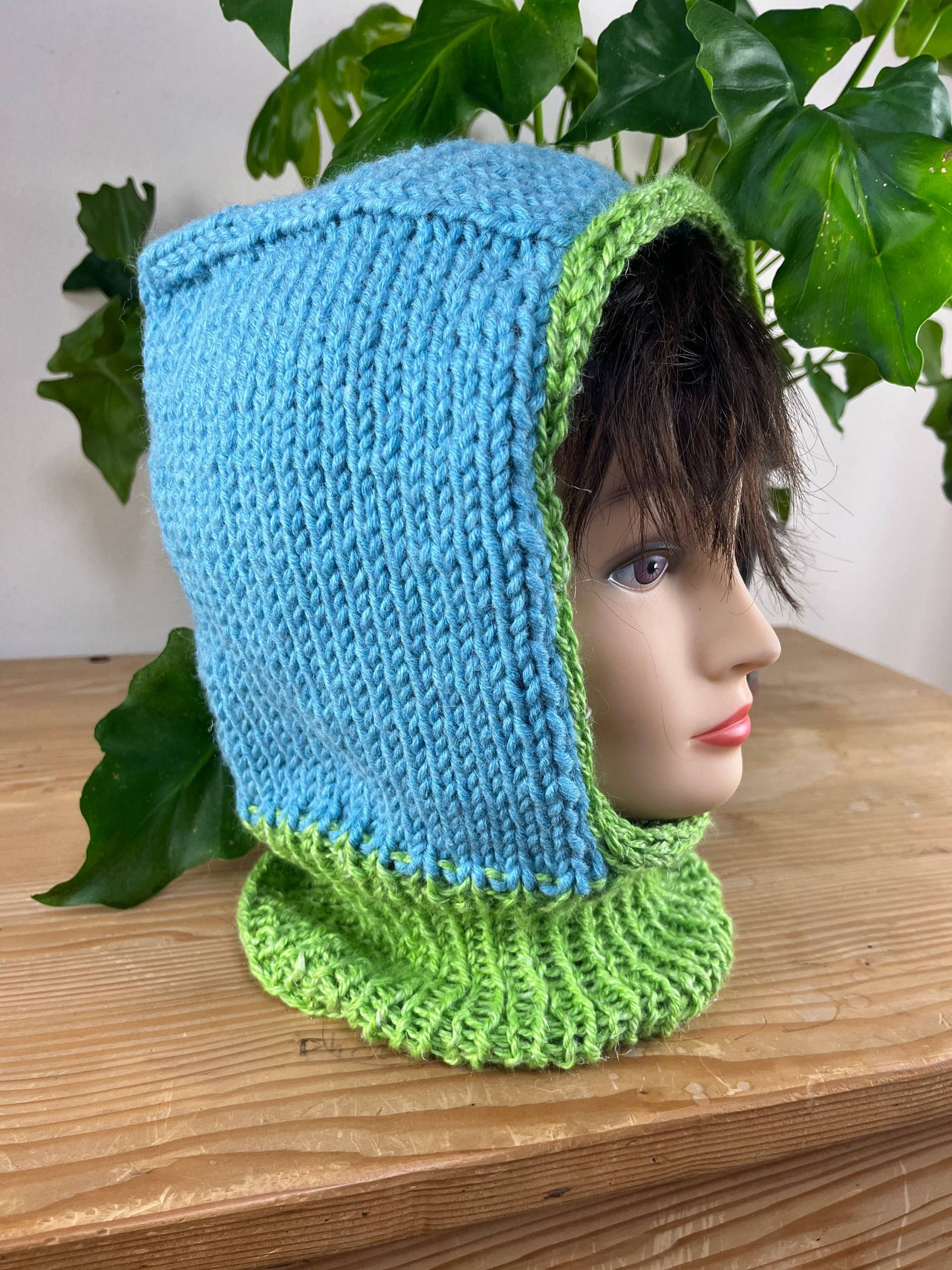 Balaclava, Balaklava, Skimaske, Skimütze, Hood, Winter Mütze, Bug Gesichtsmaske, Handgestrickt, Wollmütze, Wolle-Acrylmix, Blau Grün von HandlewithloveDE
