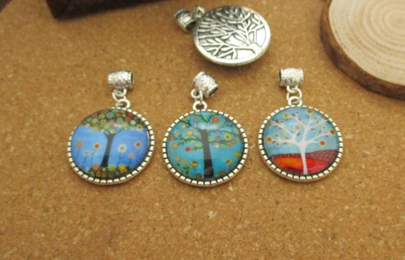 3 Paar 25mm | 1 Zoll Fertig Lünette Anhänger Mit Hängenden Kopf, Silberfarbe, Baum-Muster-B3008 von Handlry