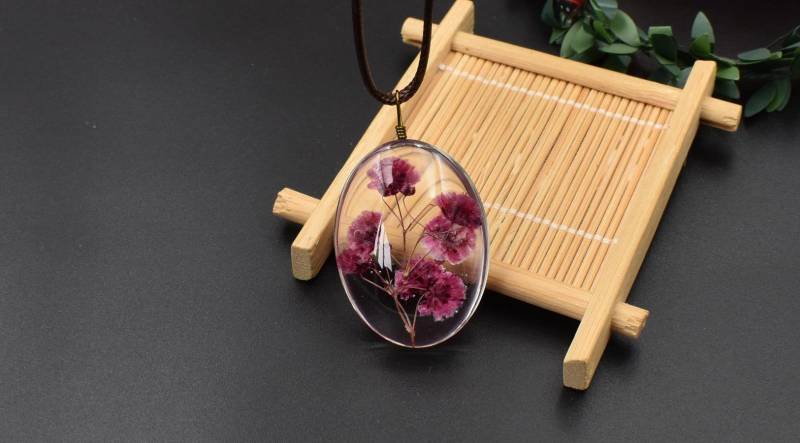 Blume Glas Anhänger-30×40mm, Oval Cabochon Anhänger Halskette-Bt053 von Handlry