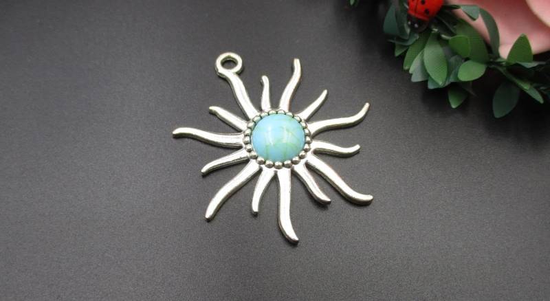 Fertig Türkis Lünette, Sun Charms, Halskette Anhänger-B3016 von Handlry