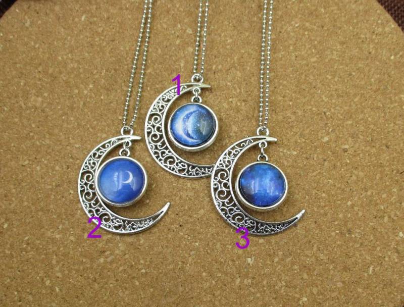 Mondstein Halskette Fertig Mond Mit 16mm Foto Glas Cabochons-Bt009-B von Handlry