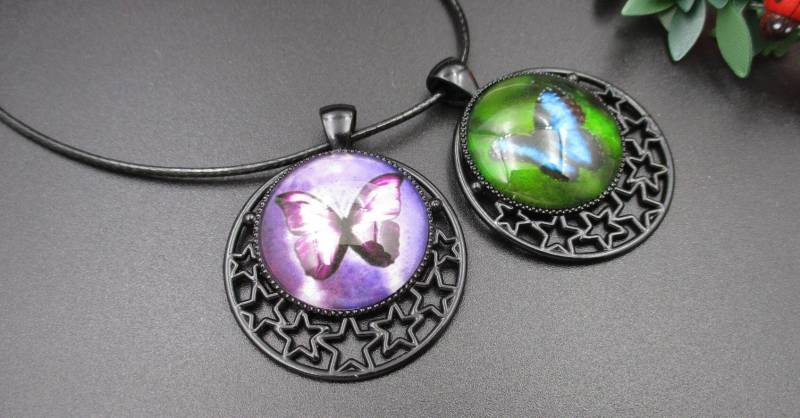 Schmetterling Anhänger Halskette, Schlüsselbein Kette, Fertige Metallbasis Glas Fotos Halskette-Bt014 von Handlry