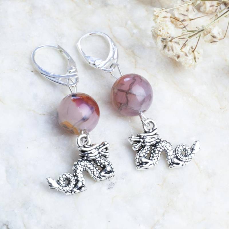 Handmade Agate Earrings, Semi-Precious Stone Dragon Fantasy Brown Fairy Gift For Her von HandlyStudioStore