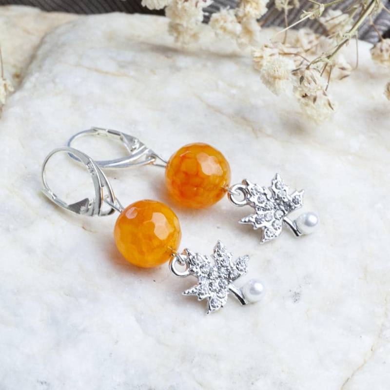 Handmade Agate Earrings, Semi-Precious Stone Orange Crystal Leaf Gift For Her, Woman, Floral Earrings Handmade Agate Earrings, Semi-Precious Stone Orange Crystal Leaf Gift For Her, Woman, Floral Earrings von HandlyStudioStore