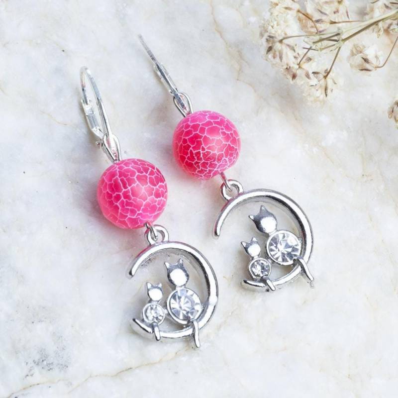 Handmade Agate Earrings, Semi-Precious Stone Red Crystal Cats Cat Gift For Her, Woman von HandlyStudioStore