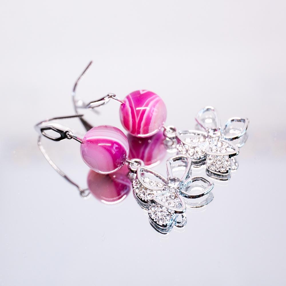 Handmade Agate Earrings, Semi-Precious Stone Red Crystal Flower Floral Gift For Her, Woman Handmade Agate Earrings, Semi-Precious Stone Red Crystal Flower Floral Gift For Her, Woman von HandlyStudioStore