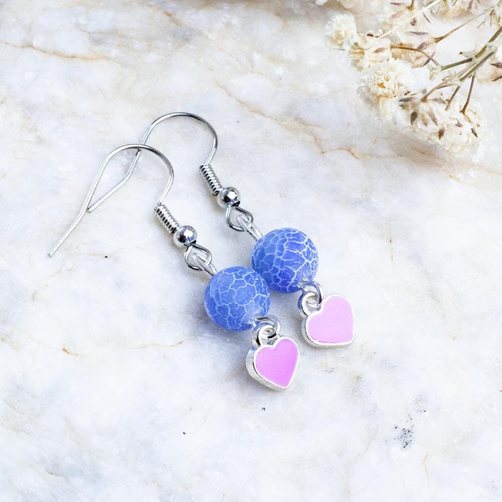 Handmade Agate Enamel Earrings, Semi-Precious Stone Heart Love Blue Gift For Her Handmade Agate Enamel Earrings, Semi-Precious Stone Heart Love Blue Gift For Her von HandlyStudioStore