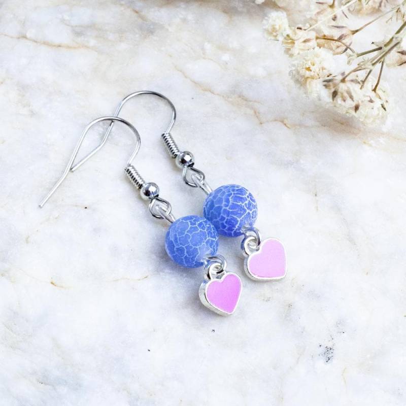 Handmade Agate Enamel Earrings, Semi-Precious Stone Heart Love Blue Gift For Her Handmade Agate Enamel Earrings, Semi-Precious Stone Heart Love Blue Gift For Her von HandlyStudioStore