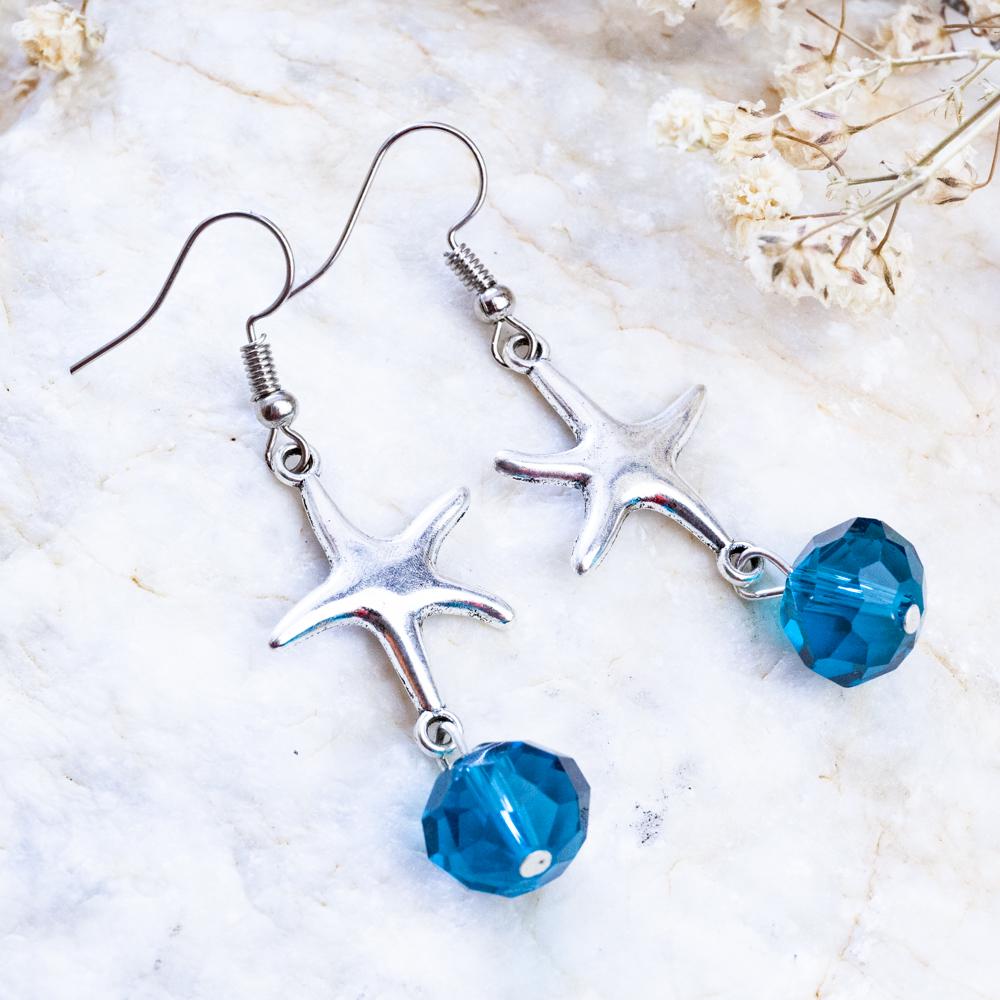 Handmade Crystal Earrings, Czech Sea Star Ocean Blue Gift For Her, Girl Handmade Crystal Earrings, Czech Sea Star Ocean Blue Gift For Her, Girl von HandlyStudioStore
