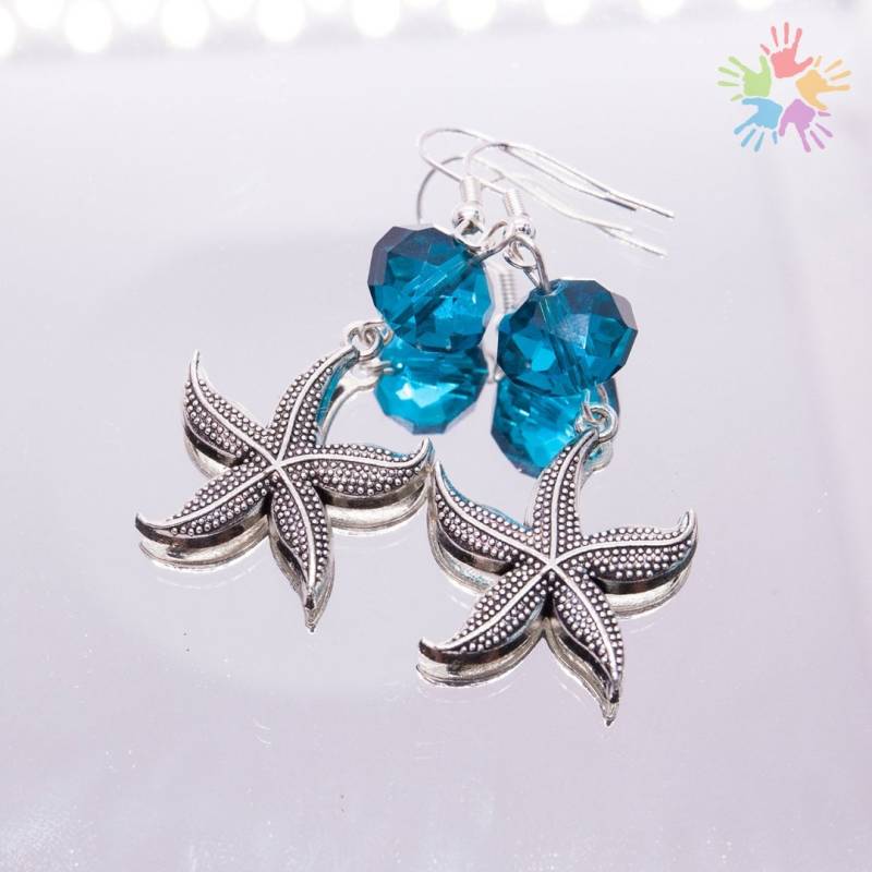 Handmade Crystal Earrings, Starfish Blue Sea Style Earrings von HandlyStudioStore