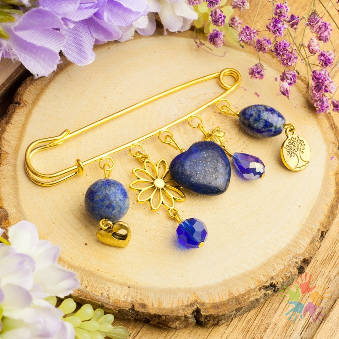 Handmade Crystal Enamel Floral Brooch, Natural Stone Gemstone Artisan Jewelry, Love Lapis Lazuli Handmade Crystal Enamel Floral Brooch, Natural Stone Gemstone Artisan Jewelry, Love Lapis Lazuli von HandlyStudioStore