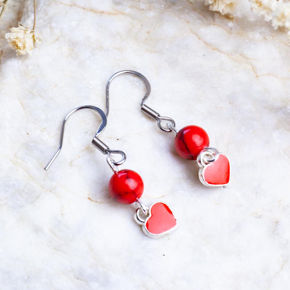 Handmade Howlite Enamel Earrings, Semi-Precious Stone Heart Love Red Gift For Her Handmade Howlite Enamel Earrings, Semi-Precious Stone Heart Love Red Gift For Her von HandlyStudioStore