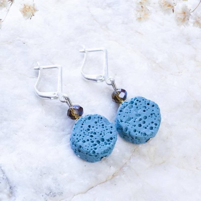 Handmade Lava Earrings, Beautiful Elegant Blue Wedding Gift, Gemstone Light Round Earrings von HandlyStudioStore