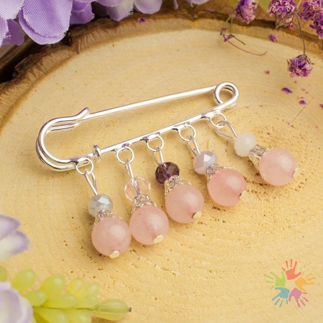 Handmade Semi-Precious Stone Brooch, Pink Quartz Gemstone Artisan Jewelry, Wedding Gift Handmade Semi-Precious Stone Brooch, Pink Quartz Gemstone Artisan Jewelry, Wedding Gift von HandlyStudioStore