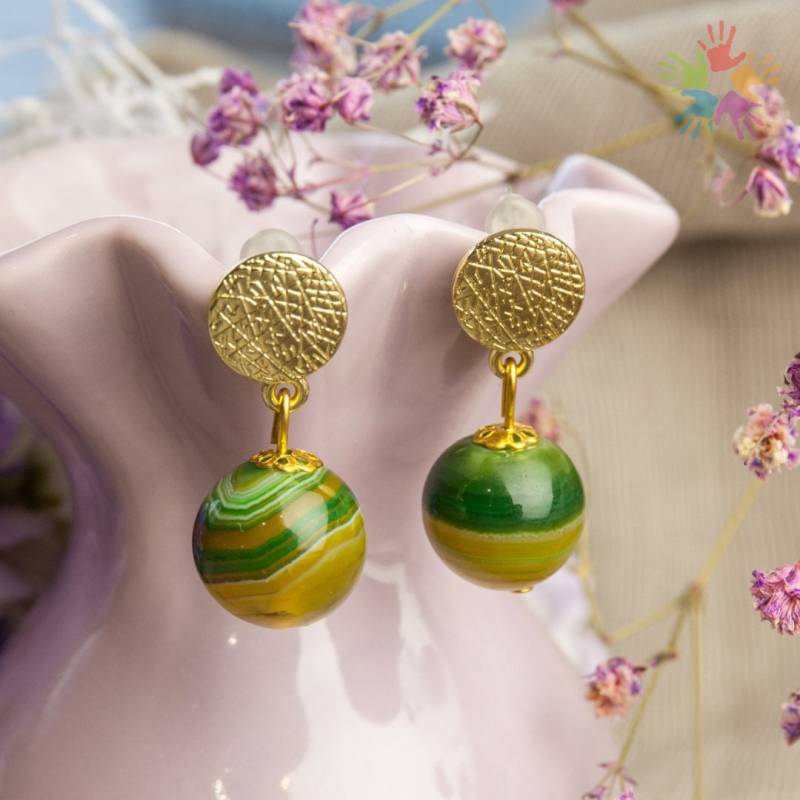 Handmade Unique Agate Earrings, Beautiful Elegant Green Earrings von HandlyStudioStore