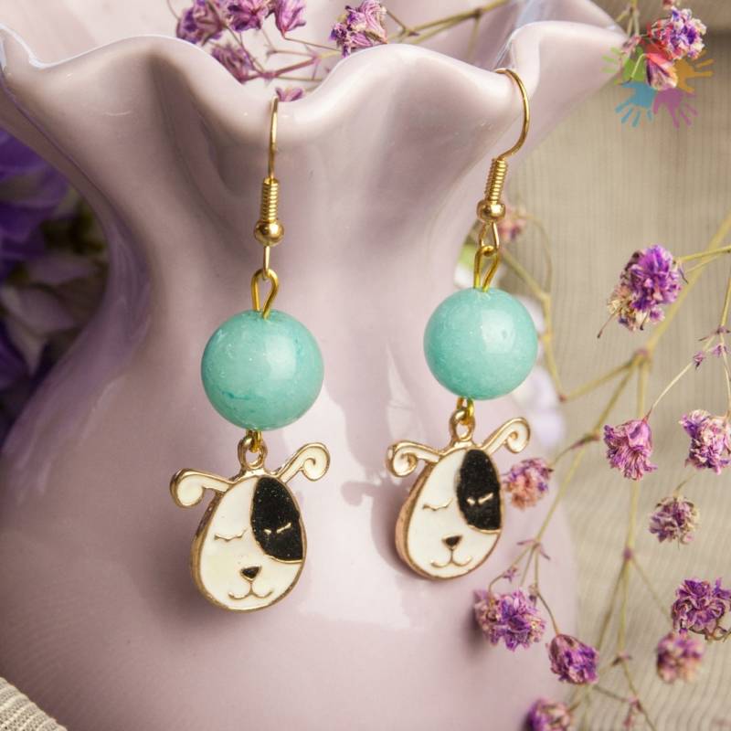 Handmade Unique Aquamarine Enamel Blue Dog Earrings, Beautiful Elegant Earrings von HandlyStudioStore