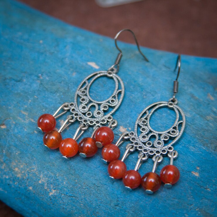 Handmade Unique Carnelian Earrings, Elegant Chandelier Earrings von HandlyStudioStore