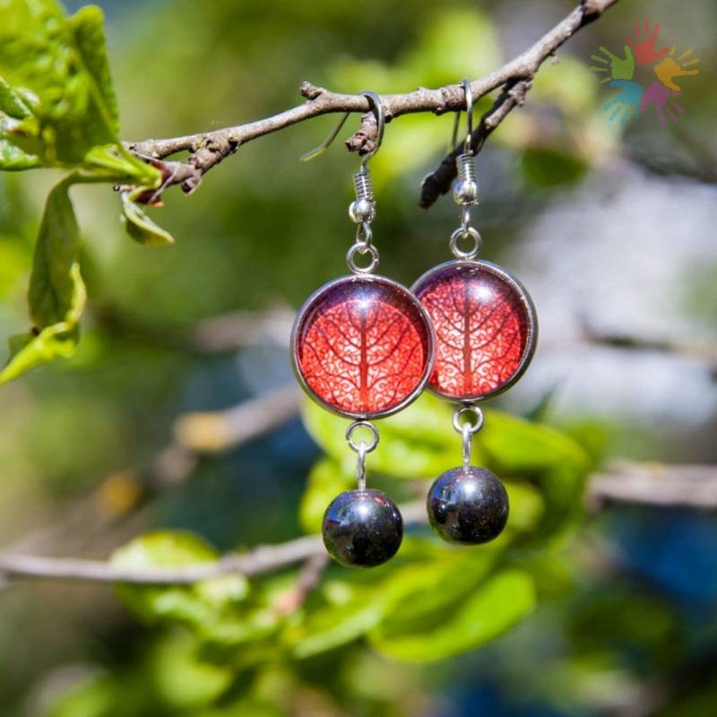 Handmade Unique Garnet & Glass Earrings, Beautiful Elegant Tree Of Life von HandlyStudioStore