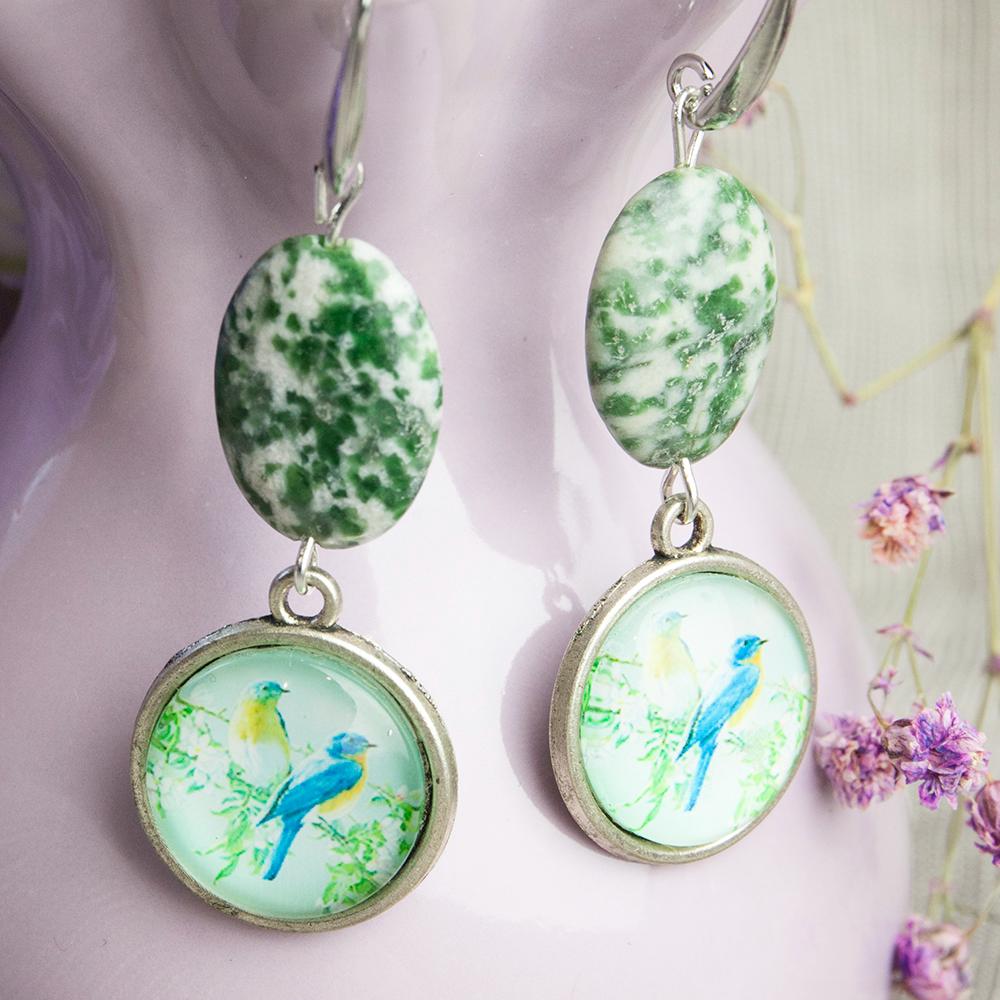 Handmade Unique Jasper & Glass Earrings, Beautiful Elegant Bird Green Gift For Her, Birthday Gift, Two Birds Handmade Unique Jasper & Glass Earrings, Beautiful Elegant Bird Green Gift For Her, Birthday Gift, Two Birds von HandlyStudioStore