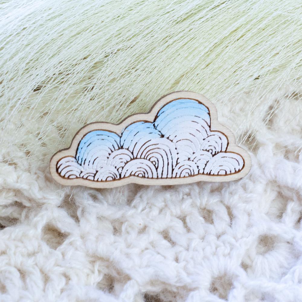 Handpainted Wooden Brooch, Cloud Sky Beautiful Handmade Gift For Everyone Handpainted Wooden Brooch, Cloud Sky Beautiful Handmade Gift For Everyone von HandlyStudioStore
