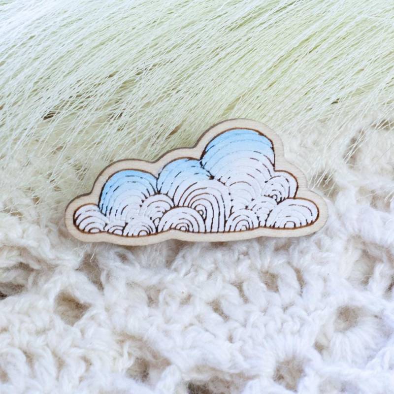 Handpainted Wooden Brooch, Cloud Sky Beautiful Handmade Gift For Everyone Handpainted Wooden Brooch, Cloud Sky Beautiful Handmade Gift For Everyone von HandlyStudioStore