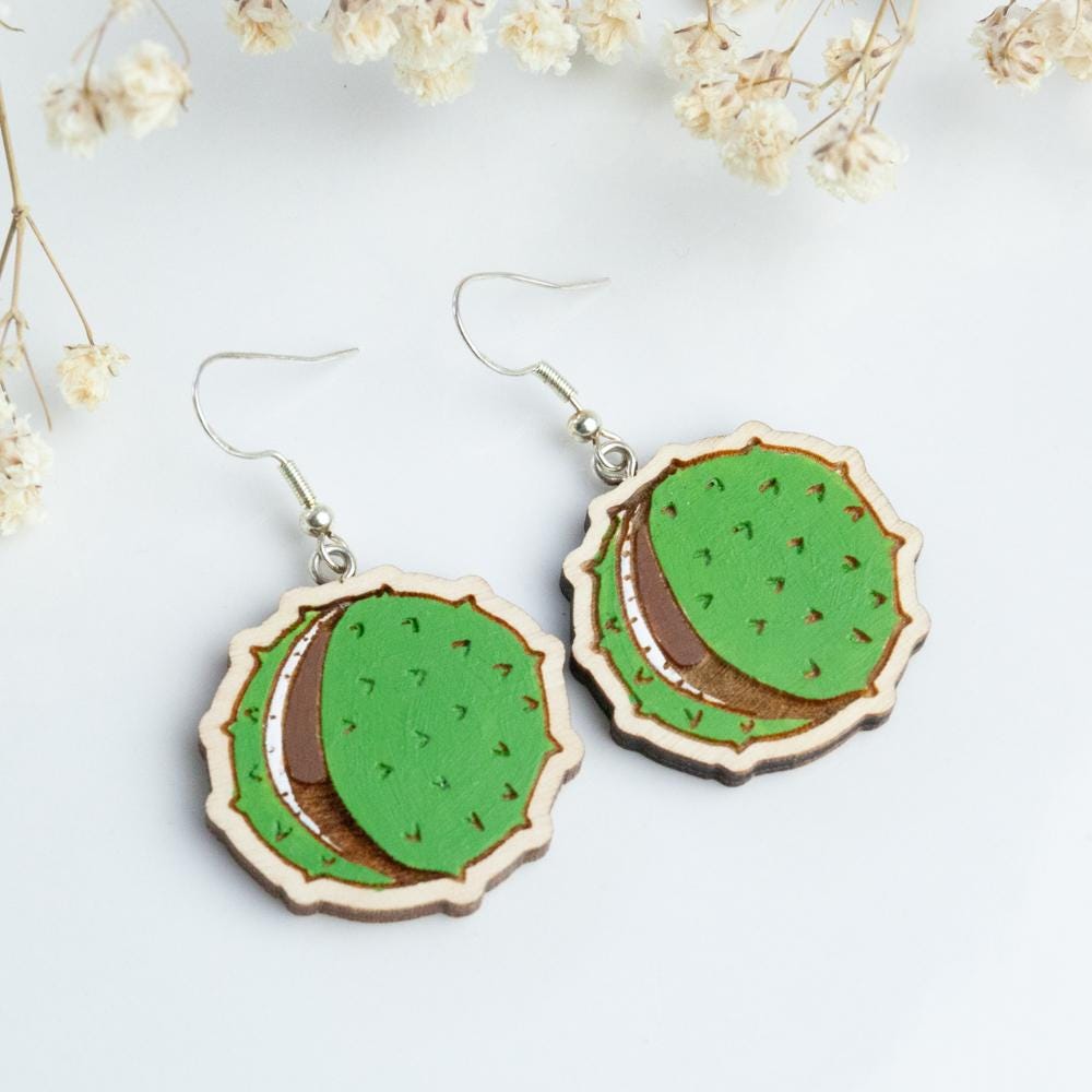 Handpainted Wooden Earrings, Chestnut Beautiful Handmade Gift For Her, Everyone, Forest Tree Earrings Handpainted Wooden Earrings, Chestnut Beautiful Handmade Gift For Her, Everyone, Forest Tree Earrings von HandlyStudioStore