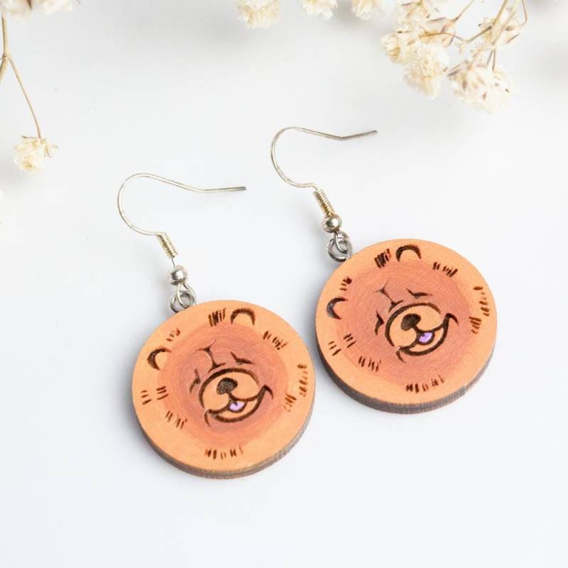 Handpainted Wooden Earrings, Dog Beautiful Handmade Chow Gift For Everyone, Animal Earrings von HandlyStudioStore