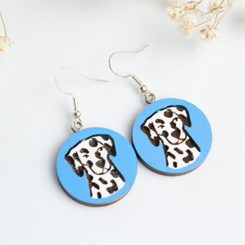 Handpainted Wooden Earrings, Dog Beautiful Handmade Dalmatian Gift For Everyone, Animal Earrings von HandlyStudioStore