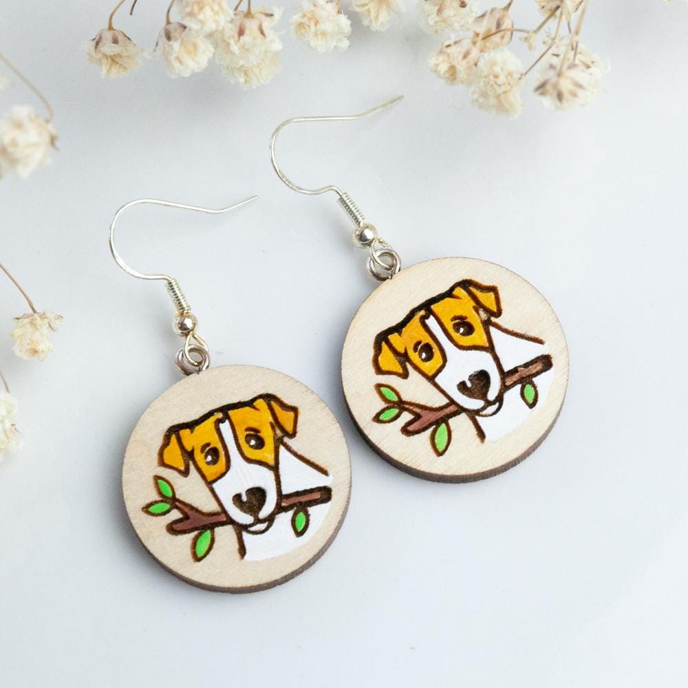 Handpainted Wooden Earrings, Dog Beautiful Handmade Jack Russell Terrier Gift For Everyone, Animal Earrings Handpainted Wooden Earrings, Dog Beautiful Handmade Jack Russell Terrier Gift For Everyone, Animal Earrings von HandlyStudioStore