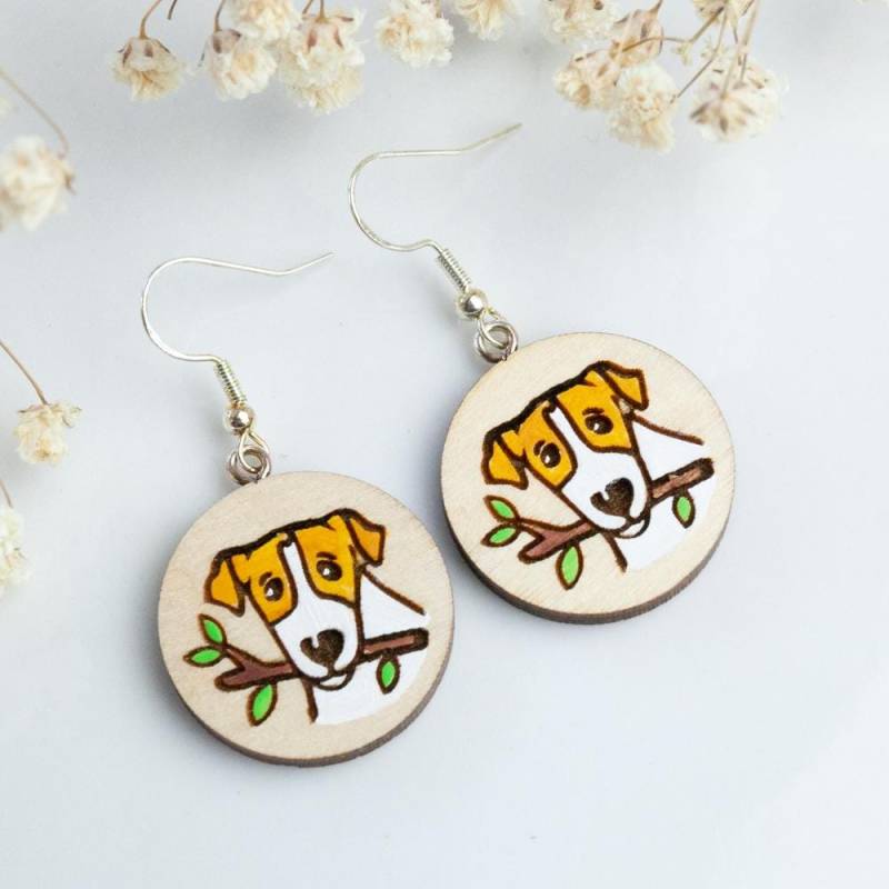 Handpainted Wooden Earrings, Dog Beautiful Handmade Jack Russell Terrier Gift For Everyone, Animal Earrings Handpainted Wooden Earrings, Dog Beautiful Handmade Jack Russell Terrier Gift For Everyone, Animal Earrings von HandlyStudioStore