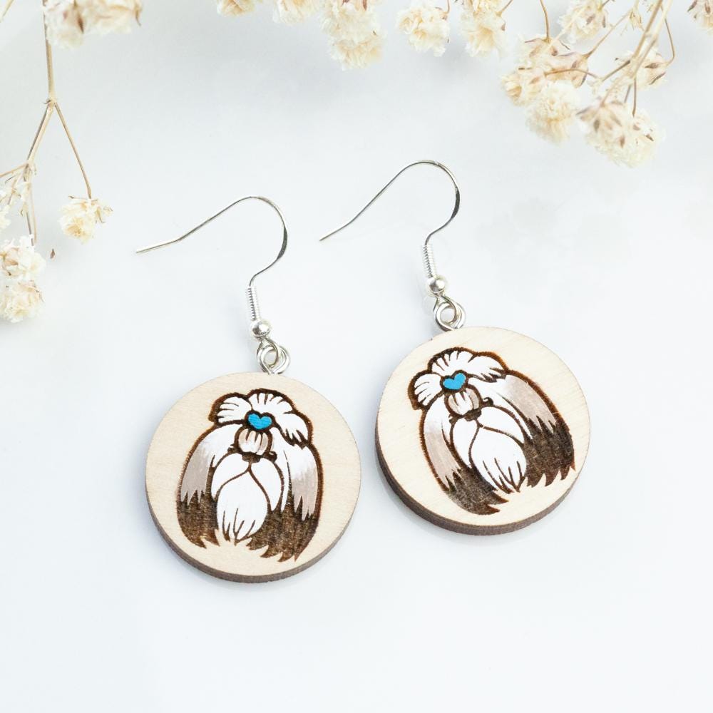 Handpainted Wooden Earrings, Dog Beautiful Handmade Lapdog Maltese Lap-Dog Gift For Everyone, Animal Earrings Handpainted Wooden Earrings, Dog Beautiful Handmade Lapdog Maltese Lap-Dog Gift For Everyone, Animal Earrings von HandlyStudioStore