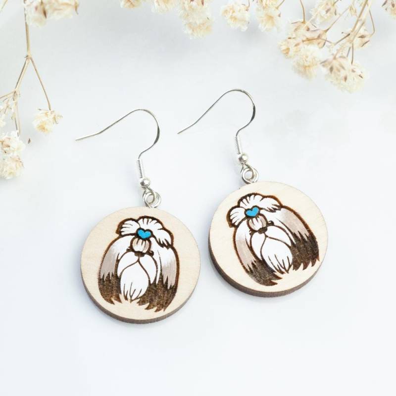 Handpainted Wooden Earrings, Dog Beautiful Handmade Lapdog Maltese Lap-Dog Gift For Everyone, Animal Earrings Handpainted Wooden Earrings, Dog Beautiful Handmade Lapdog Maltese Lap-Dog Gift For Everyone, Animal Earrings von HandlyStudioStore