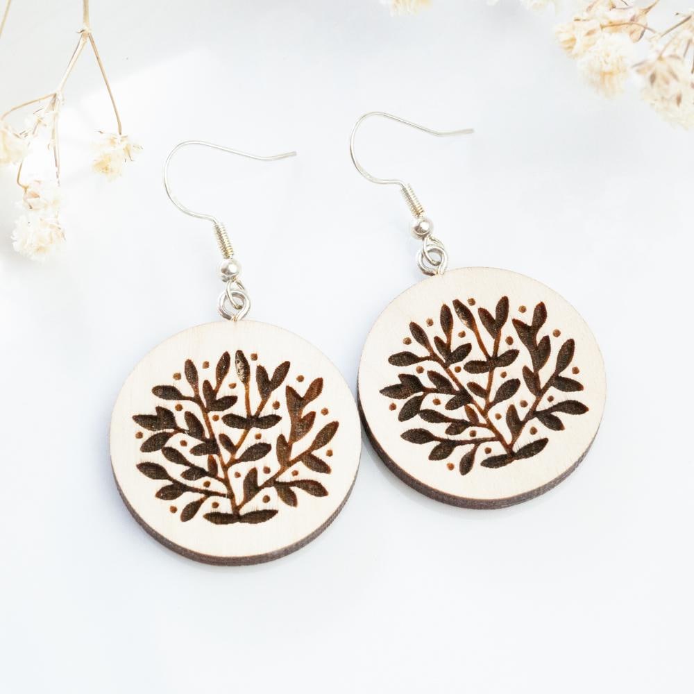 Handpainted Wooden Earrings, Leaf Beautiful Handmade Brown Gift For Everyone, Forest Tree Earrings von HandlyStudioStore