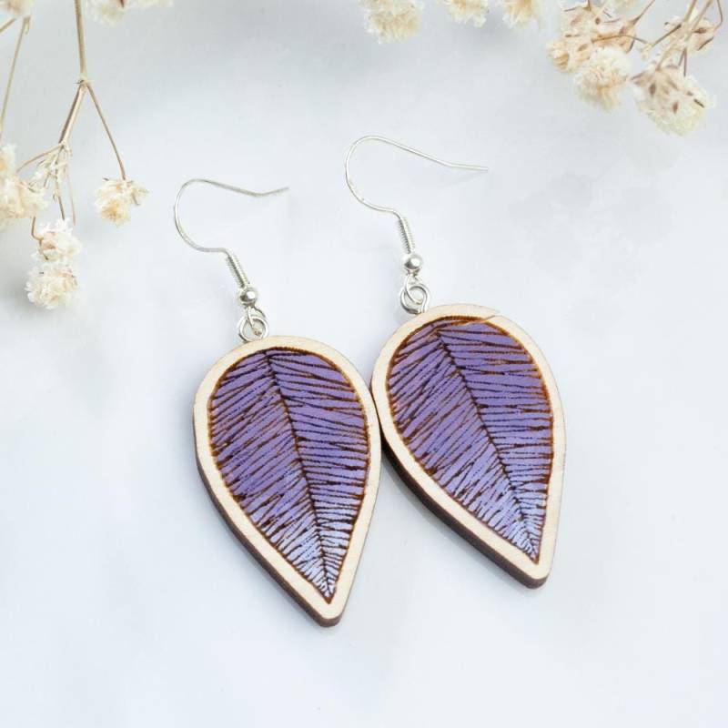 Handpainted Wooden Earrings, Leaf Beautiful Handmade Purple Gift For Everyone, Forest Tree Earrings Handpainted Wooden Earrings, Leaf Beautiful Handmade Purple Gift For Everyone, Forest Tree Earrings von HandlyStudioStore