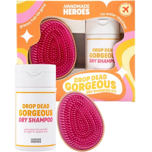Trockenshampoo Volumenpulver von Handmade Heroes | 100% natürlich und vegan, nachhaltig und ohne Aerosol | Volumenspendendes Haarpulver geeignet für Flugreisen, Frauen und Männer (Blond und Haarbürste von Handmade Heroes