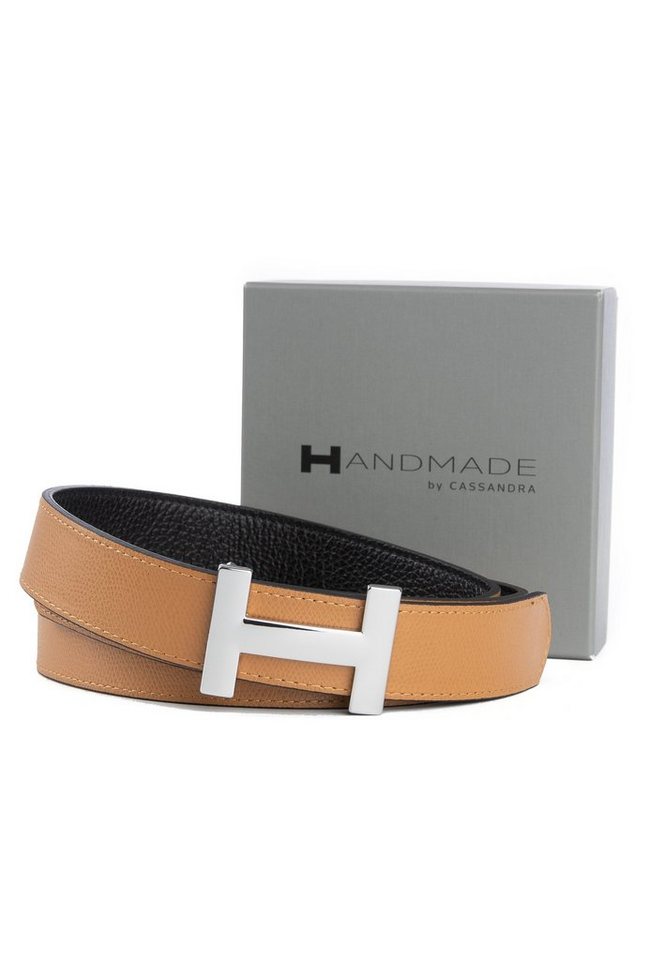 Handmade by CASSANDRA Wendegürtel "Two Sides" mit edler H-Schließe - ECHT LEDER Wendegürtel mit Geschenkbox von Handmade by CASSANDRA
