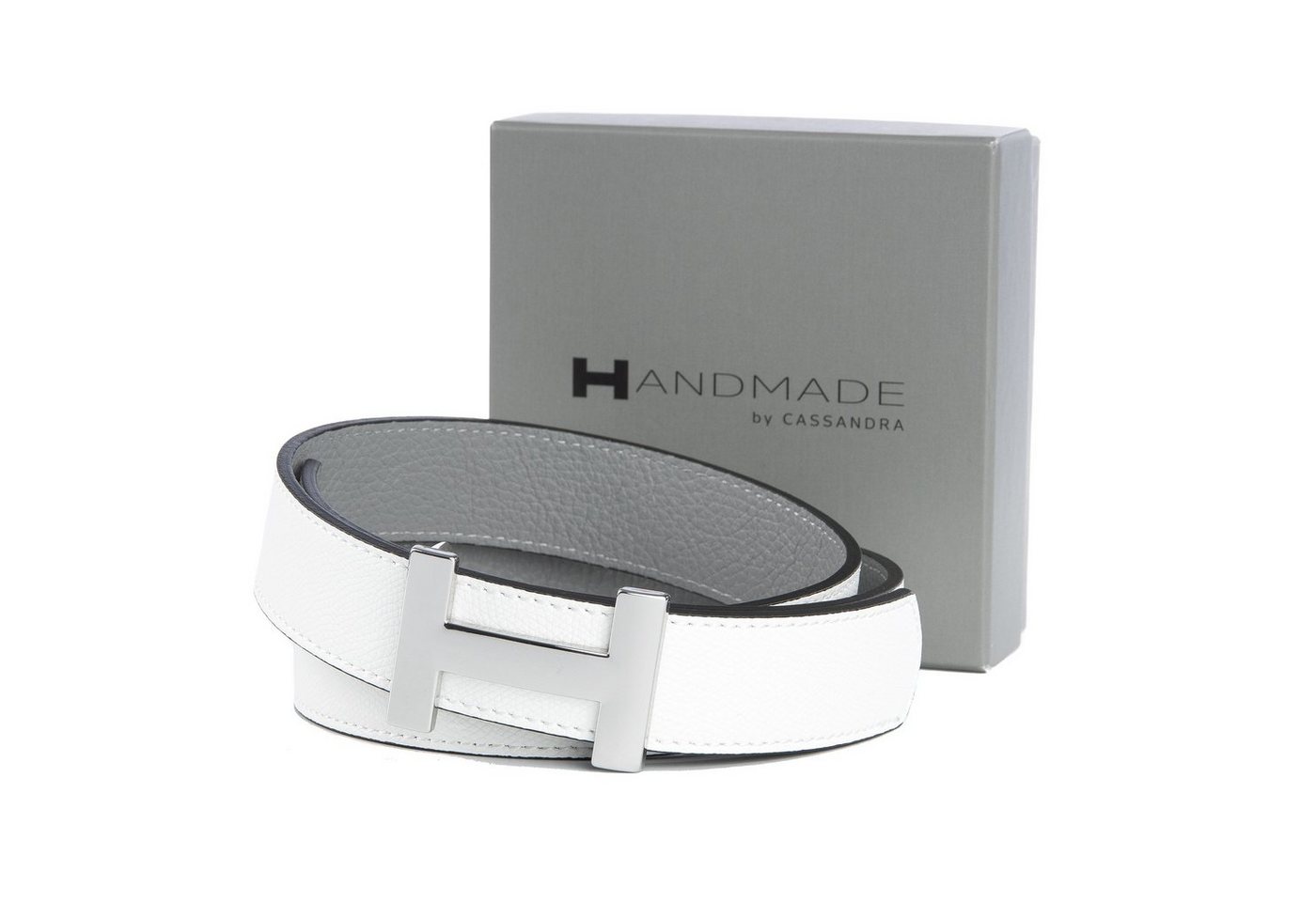 Handmade by CASSANDRA Wendegürtel "Two Sides" mit edler H-Schließe - ECHT LEDER Wendegürtel mit Geschenkbox von Handmade by CASSANDRA