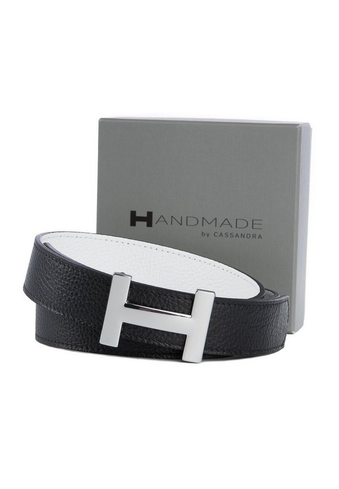 Handmade by CASSANDRA Wendegürtel "Two Sides" mit edler H-Schließe - ECHT LEDER Wendegürtel mit Geschenkbox von Handmade by CASSANDRA