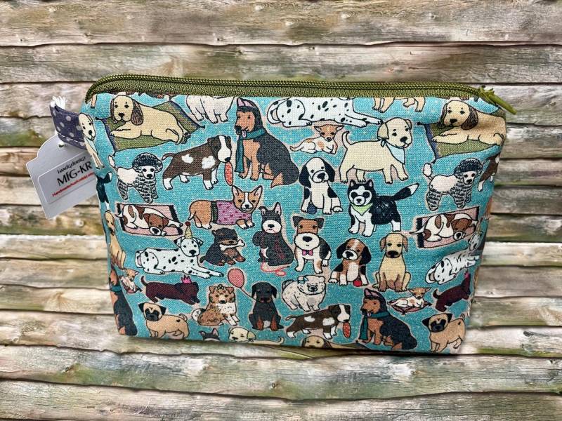 Reißverschlusstäschchen „Hundeglück", Täschchen Mit Hunde-Motiv, Hundetäschchen von HandmadeAusKrefeld