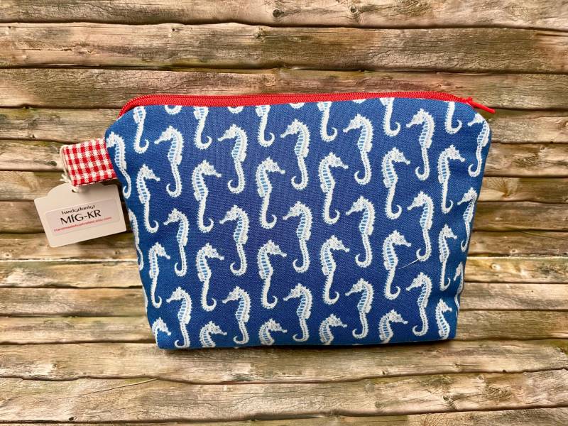Witziges, Maritimes Reißverschlusstäschchen „Seepferdchen" von HandmadeAusKrefeld